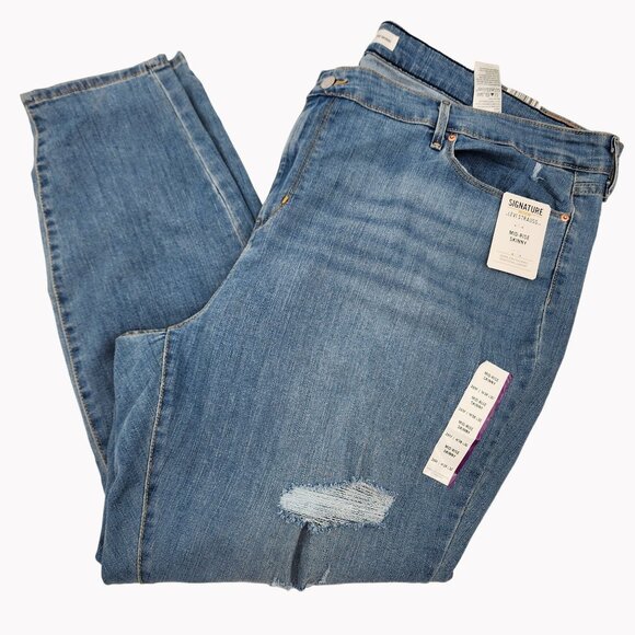 Signature Levi Strauss Womens 26 Mid Rise Skinny Distressed Denim Jeans - Picture 11 of 13